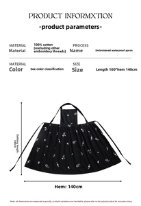 Size chart for floral embroidered waterproof cotton apron with 100x140cm dimensions