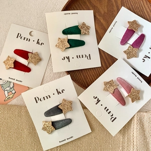 Star glitter velvet hair clips set for kids in red green purple pink and grey