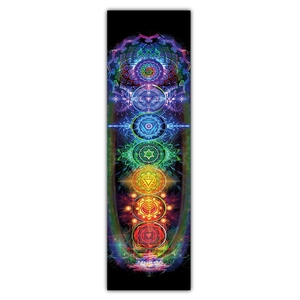 Detailed top view of skateboard grip tape with colorful Seven Chakras Mandala artwork