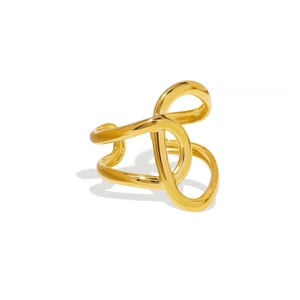 Asymmetric 18K gold plated stainless steel layered ring with abstract winding design