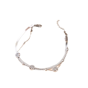 Double-layered Tree of Life bracelet in stainless steel with flat snake and bead chains
