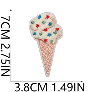 Detail view of 7cm ice cream cone embroidery patch with colorful star stitching