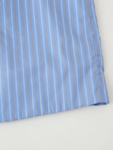 Detailed close-up of blue and white vertical striped fabric showing the fine material texture