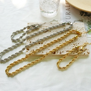 Fashion Stainless Steel Rope Chain Jewelry Set 18K Gold Plated Twist Necklace And Bracelet Set For Women Men Daily Wear