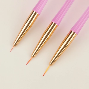 Set of 3 professional nail art liner brushes with pink handles and fine detail tips
