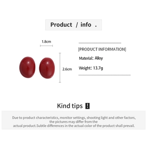 Detailed size specifications for red oval enamel earrings in alloy material with dimensions