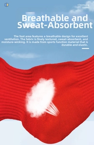 Detail of red athletic soccer socks showing breathable knit mesh and moisture-wicking fabric