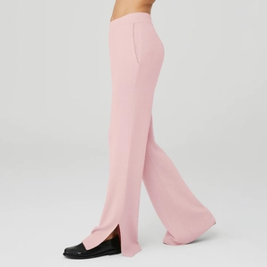 Pantaloni A Gamba Larga Da Donna Vita Alta Maglia A Costine Con Spacco Laterale E Tasche Casual Yoga