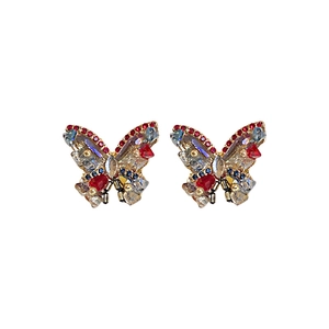 Vintage Schmetterling Ohrstecker mit bunten Kristallen und elegantem französischem Design