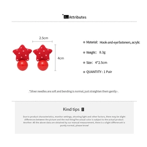 Detailed size chart for red and white polka dot star earrings with silver needles