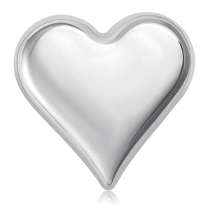 Polished heart-shaped alloy brooch for women elegant silver finish on white background