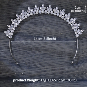 Detailed view of silver zircon crown headband with dimensions 14cm width and 2cm height