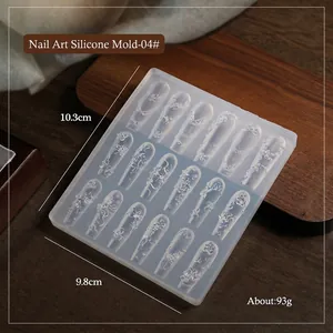 Detailed view of 3D nail art silicone mold with floral patterns and 10.3x9.8cm dimensions