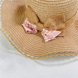 Cappello di paglia pieghevole da donna con fiocco elegante e tesa ondulata mare
