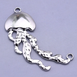 Detailed macro shot of jellyfish pendant with hammer texture and smooth metal finish