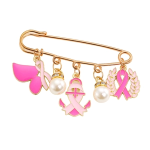 Détails de broche ruban rose sensibilisation cancer du sein avec perles et breloques dorées