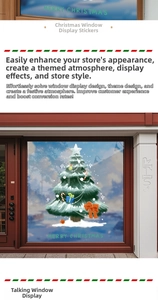 Close-up of green Christmas tree window sticker with festive Merry Christmas lettering