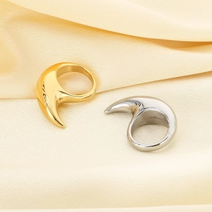 Gedetailleerde weergave van de maanvormige ringen van S925 zilver en 18K goud