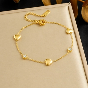 Bracciale Cuore Acciaio Inossidabile Zircone Placcato Oro Catena A Maglia Regolabile Gioielli Minimalisti Eleganti Per Donne