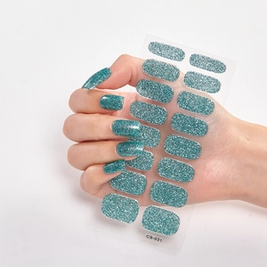 Blaugrüne Glitzer-Nagelaufkleber CS-031, Set mit 22 selbstklebenden Streifen