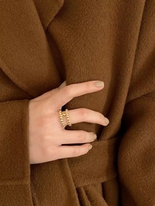 Elegante anello a doppia fila di perline dorate in argento S925 dallo stile minimalista