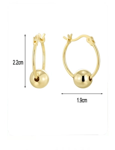 Polished 14K gold plated silver hoop earrings with metal ball detail and dimensions
