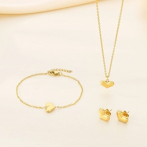 Elegant 18K gold plated heart necklace, bracelet and earrings jewelry set for women