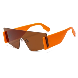 Oversized orange frame wrap around sunglasses with brown lenses for fashion streetwear