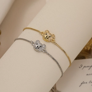 Teddy Bear Pendant Bracelet Copper Gold Silver Plated Micro Pave Zircon Adjustable Box Chain Jewelry For Women
