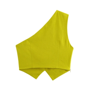 Top corto monospalla verde lime con orlo asimmetrico in tessuto a maglia testurizzato