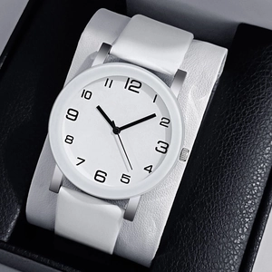 Montre Homme Quartz Bracelet Cuir PU Affichage Analogique Cadran Rond Chiffres Arabes Minimaliste Décontracté Mode