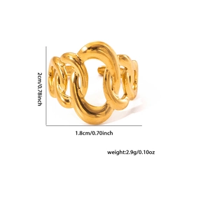 Minimalist irregular geometric 18k gold plated open ring with product size specifications