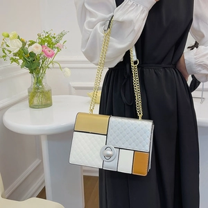 Stylish color-block crossbody bag with quilted pattern and gold chain strap
