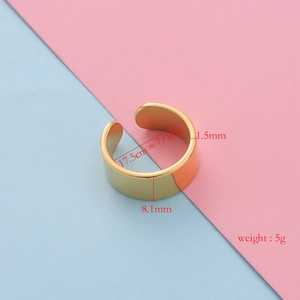 Detail view of 8.1mm wide golden C-shaped open ring showing dimensions and thickness