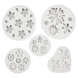 Lot de 5 moules en silicone fleurs et tournesols pour décoration de gâteaux et fondant