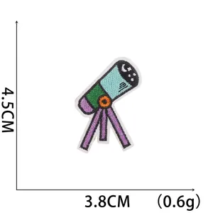 Detailed view of telescope embroidery patch with precise dimensions 4.5cm by 3.8cm