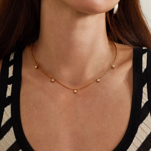 Moderne Minimalistische Edelstahl Halskette Mit Rundem Zirkonia Anhänger Für Damen 18K Vergoldet Schlangenkette Mode Schmuck