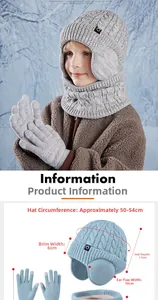 Size chart showing winter knit hat dimensions for kids with detailed measurements in cm