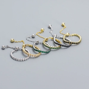 Adjustable S925 silver chain ring with colorful zircon stones in gold and silver plating