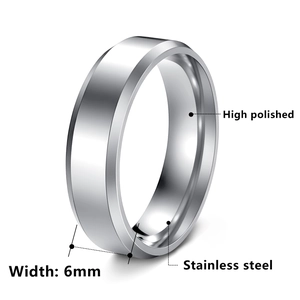 Minimalist 6mm silver stainless steel high polished beveled edge band ring for men