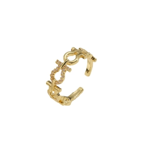 Elegant gold geometric open ring with sparkling cubic zirconia accents for women