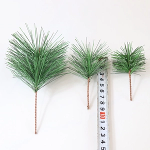 Three sizes of green artificial PVC pine needles for DIY Christmas decor and floral crafts