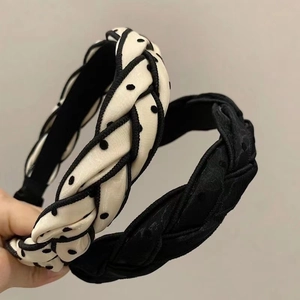 Lot de serre-têtes tressés à pois et noir uni en tissu pour un style volumineux
