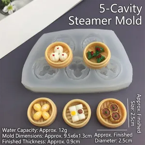 Detailed macro view of a 5-hole silicone mold featuring dim sum and dumpling shapes