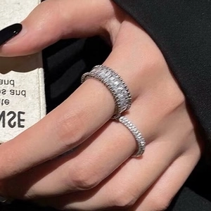 Luxurious silver open rings set with micro-paved cubic zirconia for a trendy look