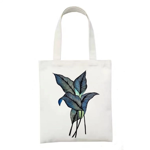 Weiße Canvas-Tragetasche mit künstlerischem blau-grünem botanischem Blattmuster-Druck