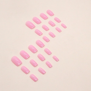 Sweet light pink square press-on nails set with 24 pieces for a natural glossy look