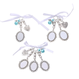 Sublimation memorial charm with white bow, heart pendant and oval photo frames