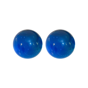 Minimalist deep blue translucent resin sphere stud earrings with a glossy geometric finish