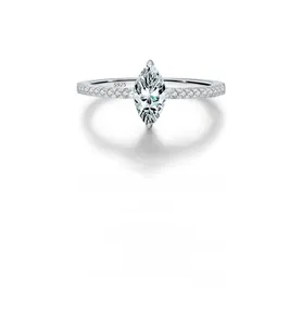 Detailed close-up of S925 sterling silver ring with marquise cut moissanite stone